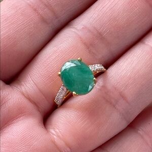 Genuine Zambian Natural 2.3ct Emerald w/ Diamond Accents Gemstone Ring 14kt YG